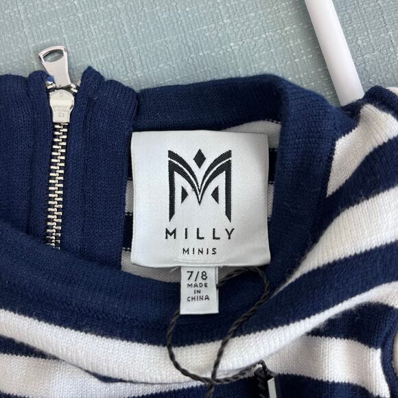 Milly Mini Textured Wave Flare Dress Navy Blue Stripes 7/8 NWT - Picture 5 of 10